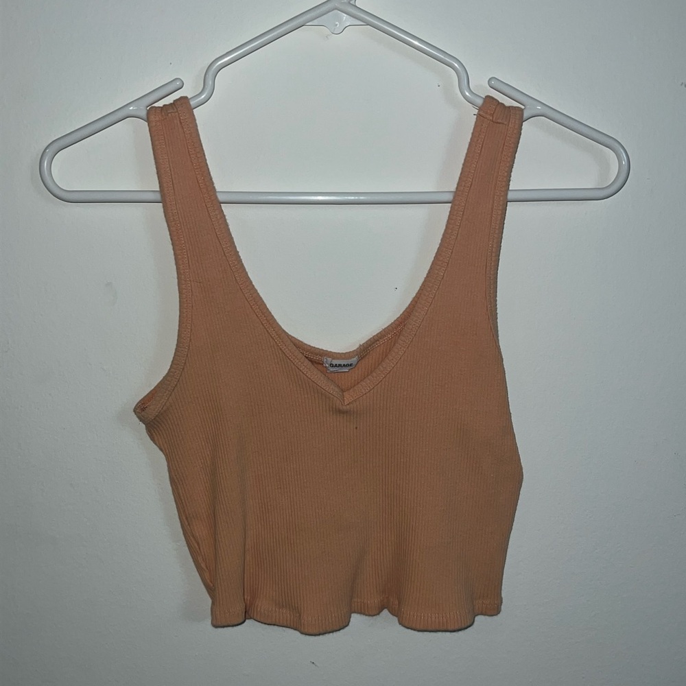 Orange V neck cropped tank top